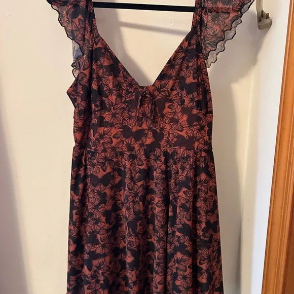 Black and Orange Butterfly Floral Mini Dress Autumnal - Picture 2 of 5